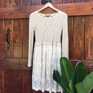 Boho Beige long sleeved lace dress.